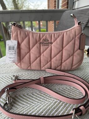 Coach Teri Shoulder Bag Ballerina Carnation Pink Quilted Denim